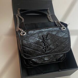 Yves Saint Laurent Shimmering Black Quilted Shoulder Bag